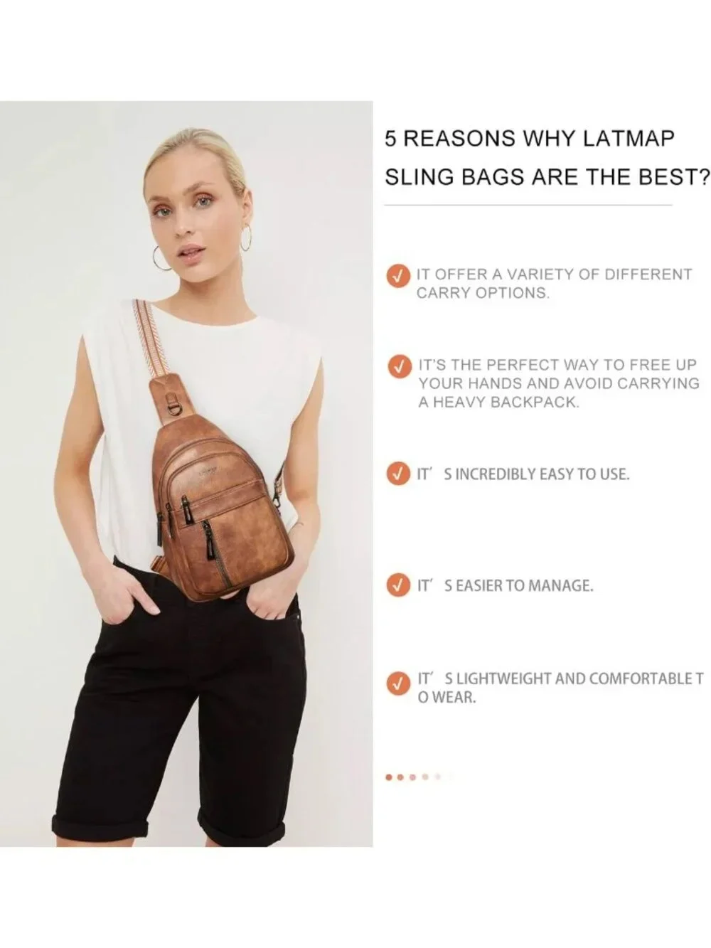 Stylish 7L Sling Bag for Travel, Crossbody Chest Pack, Fanny Pack, PU Leather